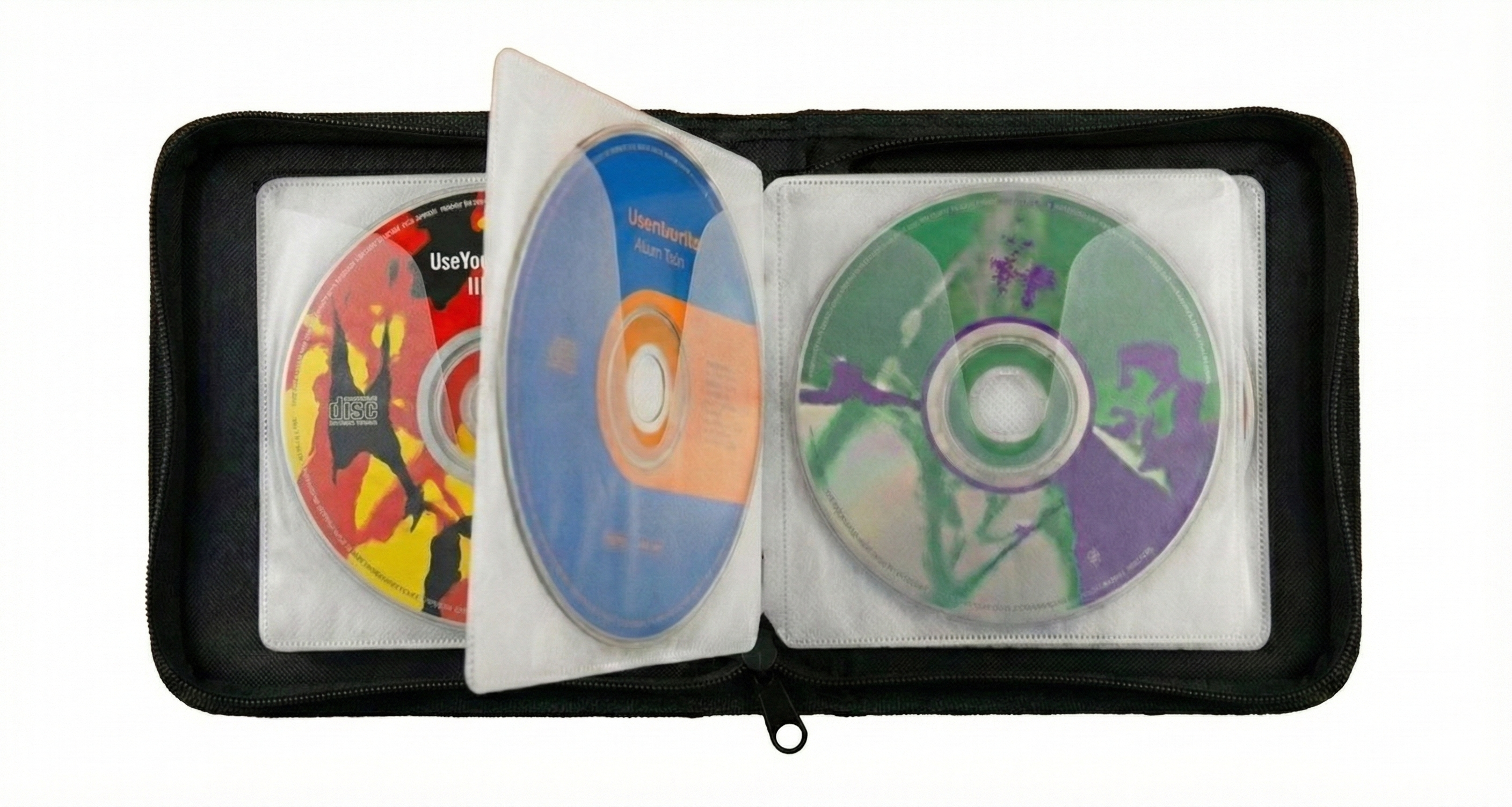 CD wallet mid-page-flip showing 3D animation
