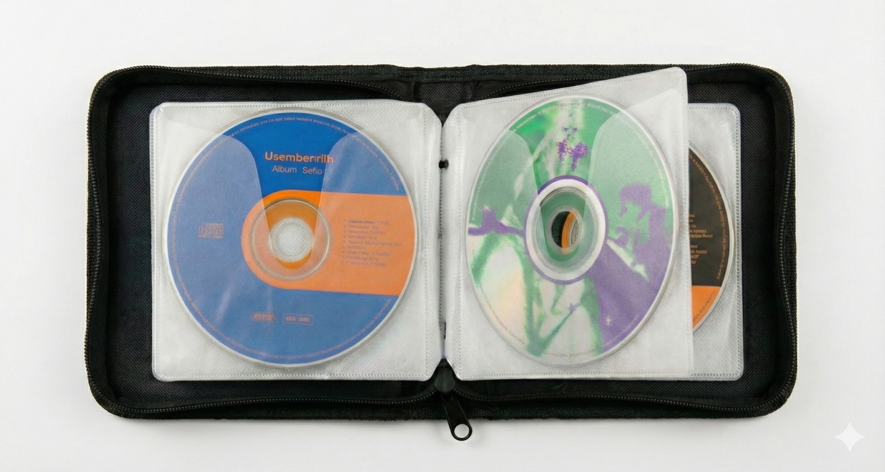 CD Wally showing a CD wallet with album discs in plastic sleeves