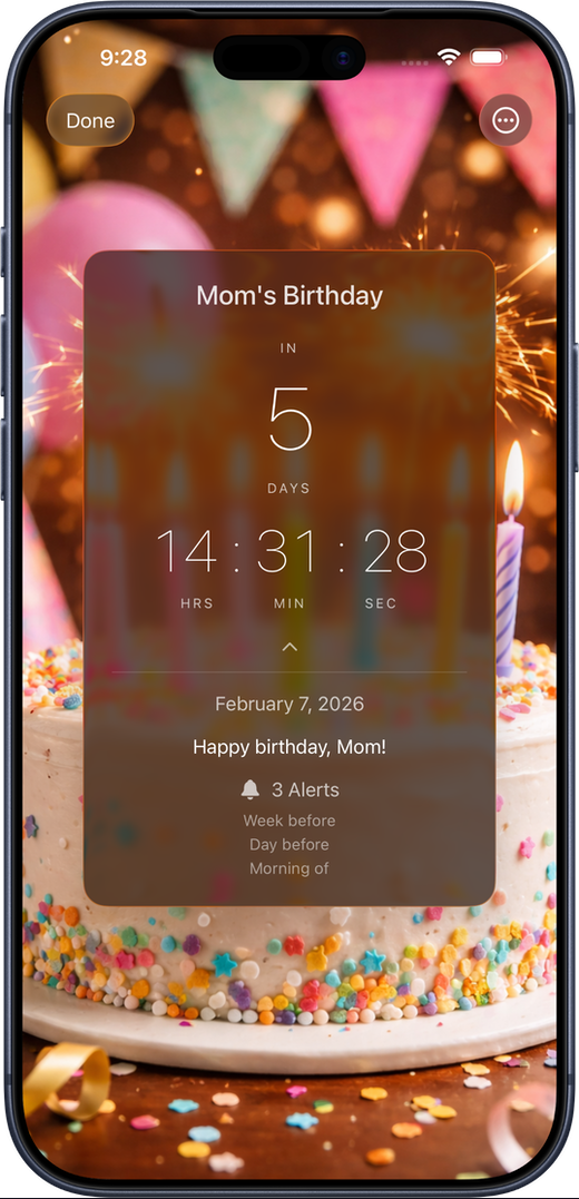 Countdowns native iOS design with Liquid Glass