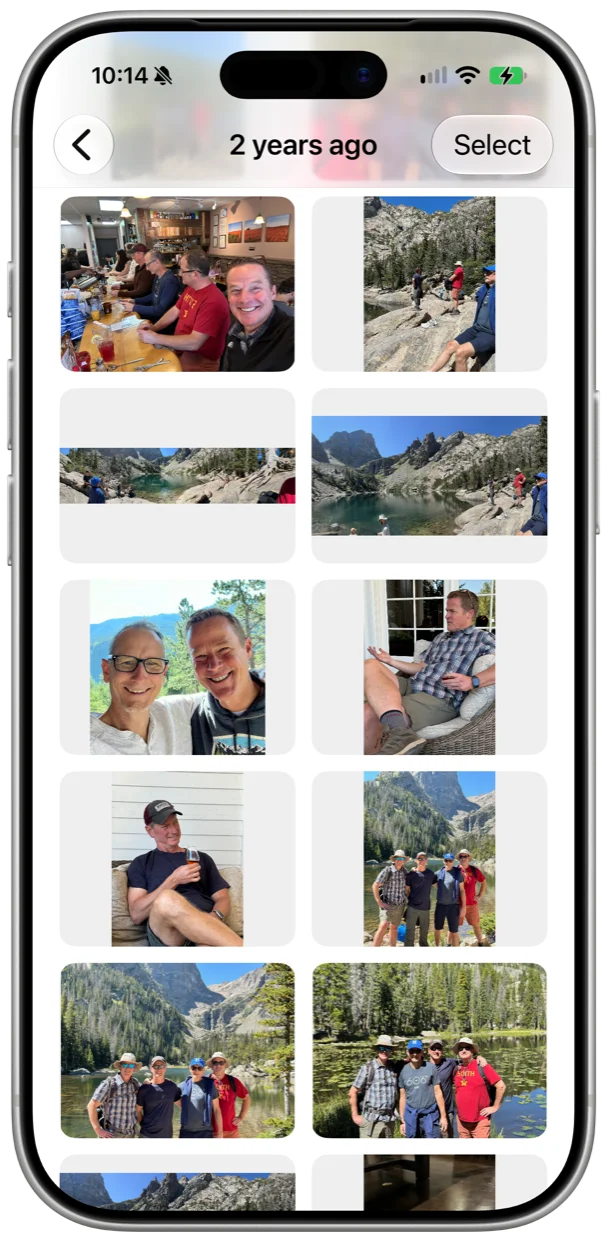 A day's photos in the On This Day grid, titled 2 years ago