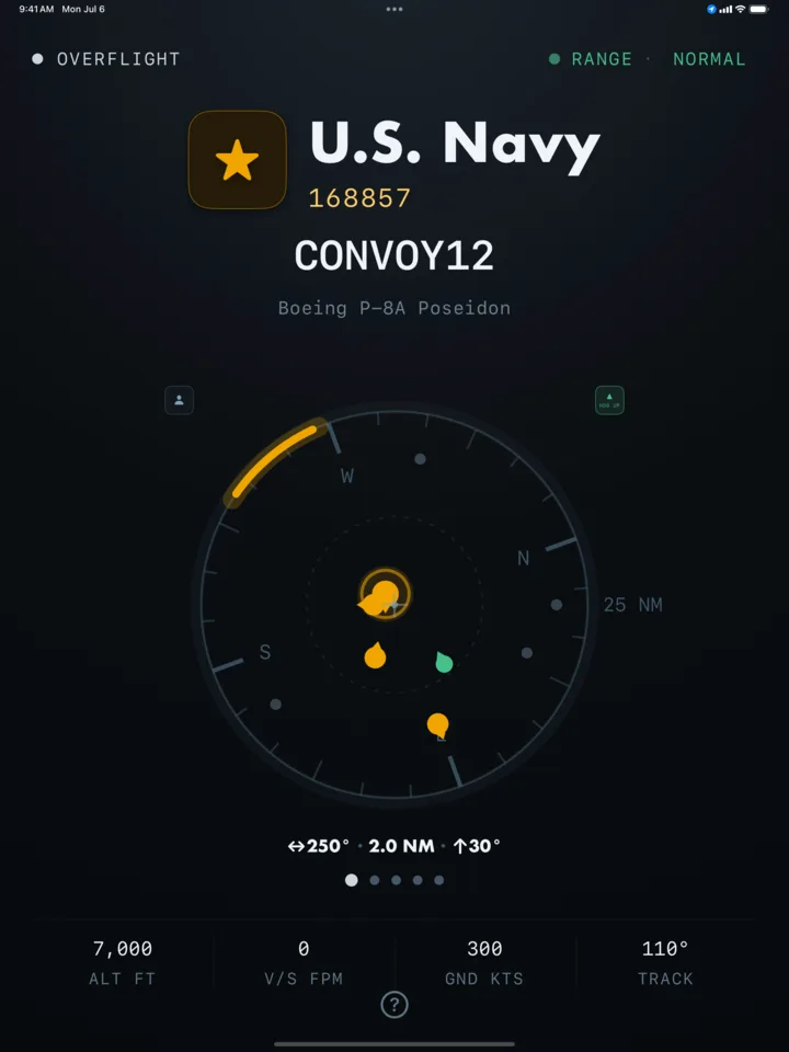 Overflight on iPad showing mixed military traffic.
