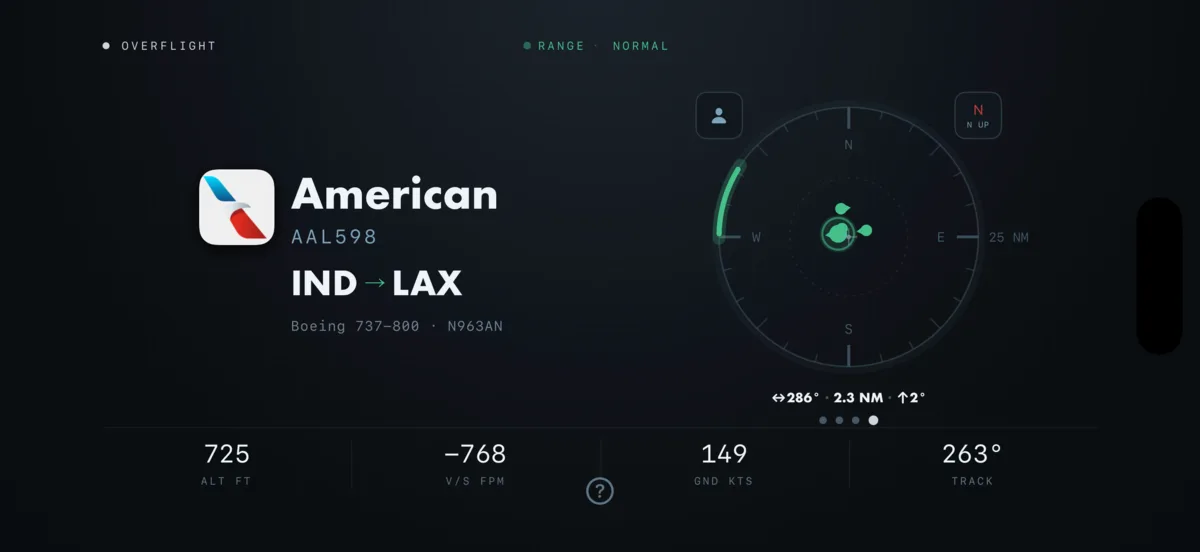 Overflight on iPhone in landscape with live traffic over LAX.
