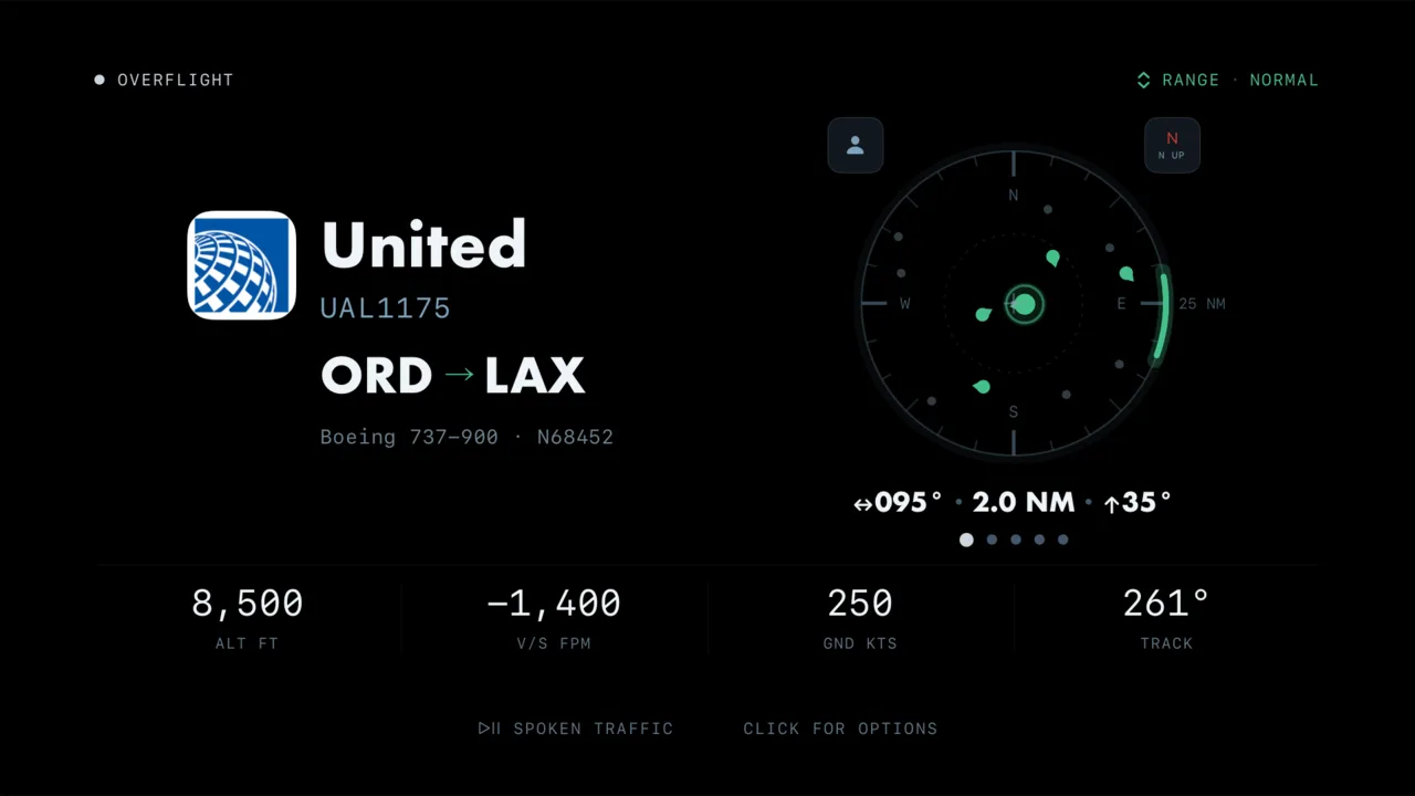 Overflight on Apple TV with a pure-black background for a dark room.